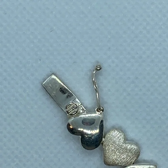Sterling Silver 925 Heart Bracelet with Box Clasp 7” - Picture 3 of 7
